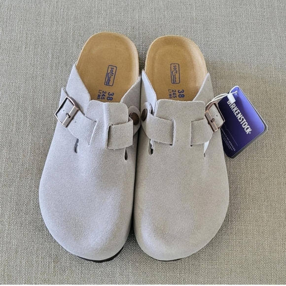 LAST ONE💕Birkenstock Boston Taupe Suede Clogs 38N - Picture 2 of 5